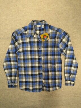 Blue Check Fall Flannel New! Northcrest Black Gray White Checkered Button Up Sm